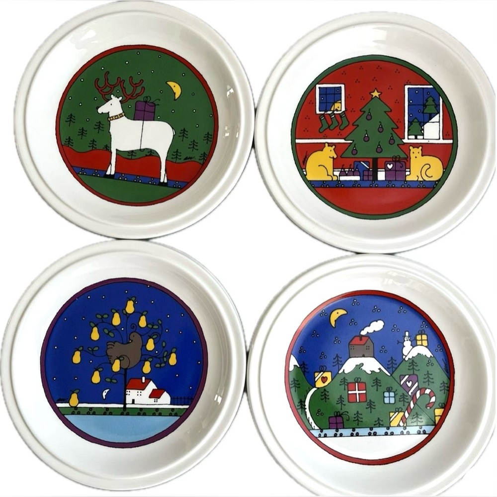 1985 Houze Staffordshire England Christmas Holiday Dessert Cookie Plate Dish Set